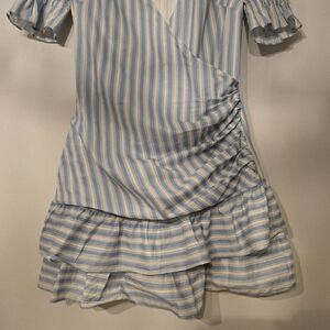 Bellevue The Label Size M S/Sl V-neck Wrap Mini Striped Ruffle Dress